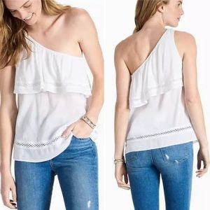 Lucky Brand White One Shoulder Cotton Crochet Top